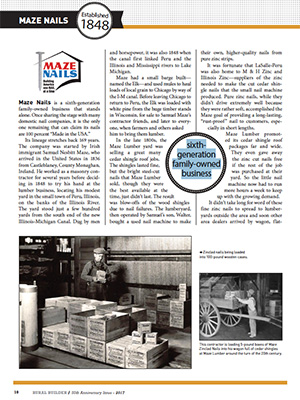 Rural Builder Magazine, 2017 - Maze Nails Celebrates 6 Generations of Nail Making!